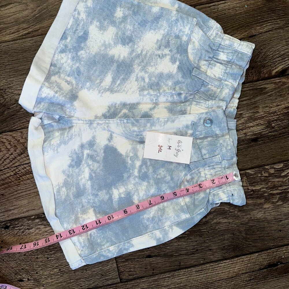 Blue White Tie Die Paperbag Denim Shorts - Picture 14 of 15